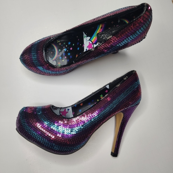 Iron Fist Red Blue & Purple Sequins Stiletto Platform High Heels Size 8 Barbie - Picture 3 of 9